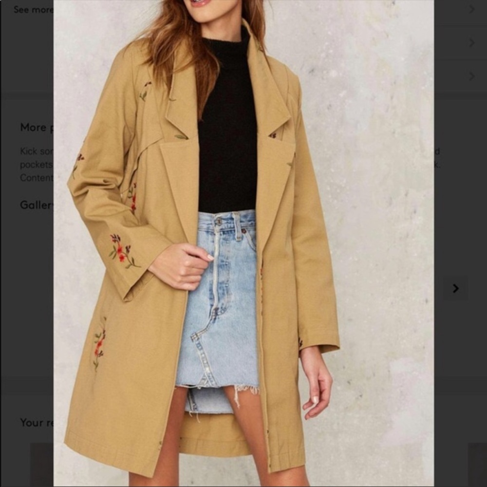 NWOT Nasty Gal Khaki Embroidered Trench Coat - Picture 3 of 8